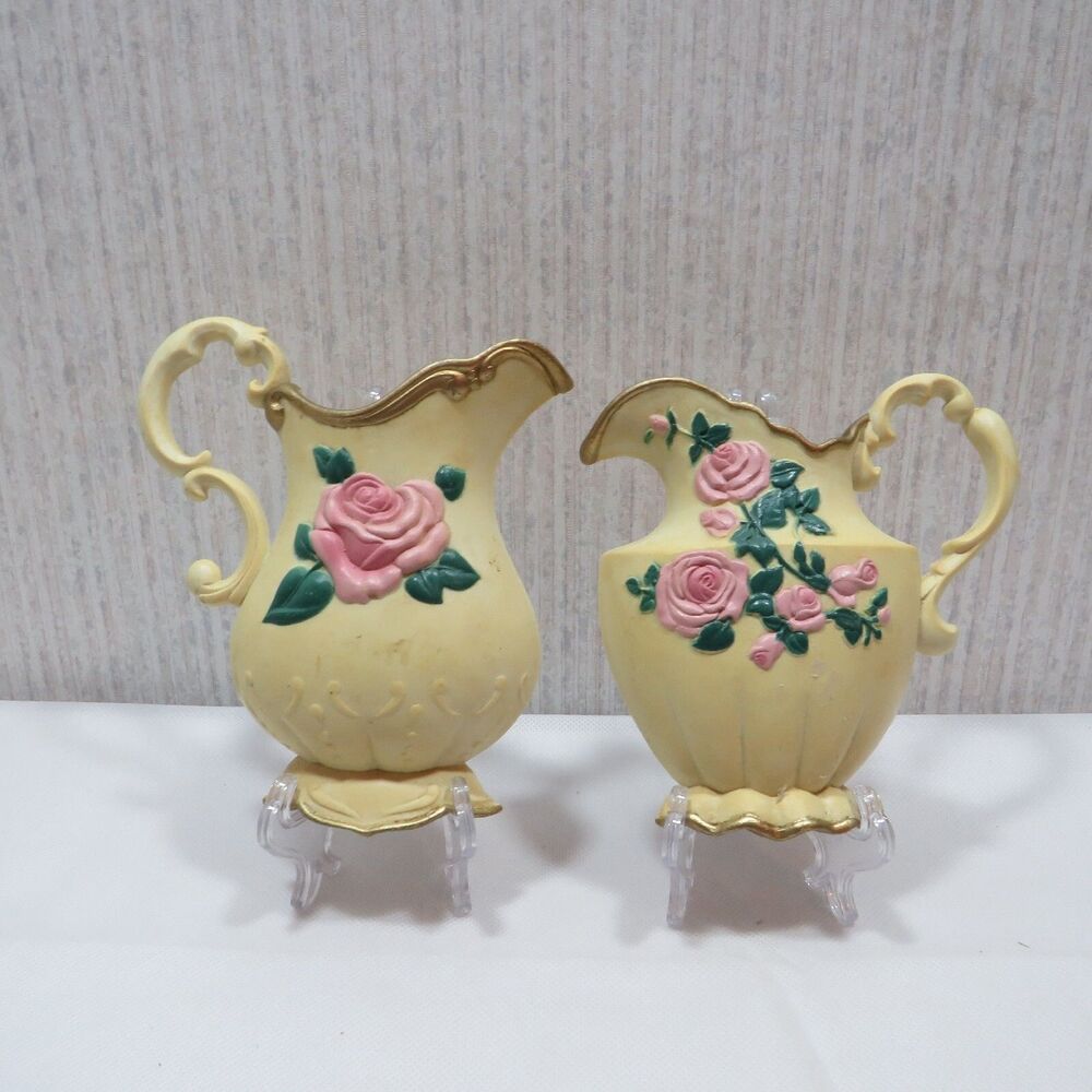 VINTAGE HOMC PINK ROSE PITCHER WALL POCKET HANGING HOME DECOR MCM-6” Tall